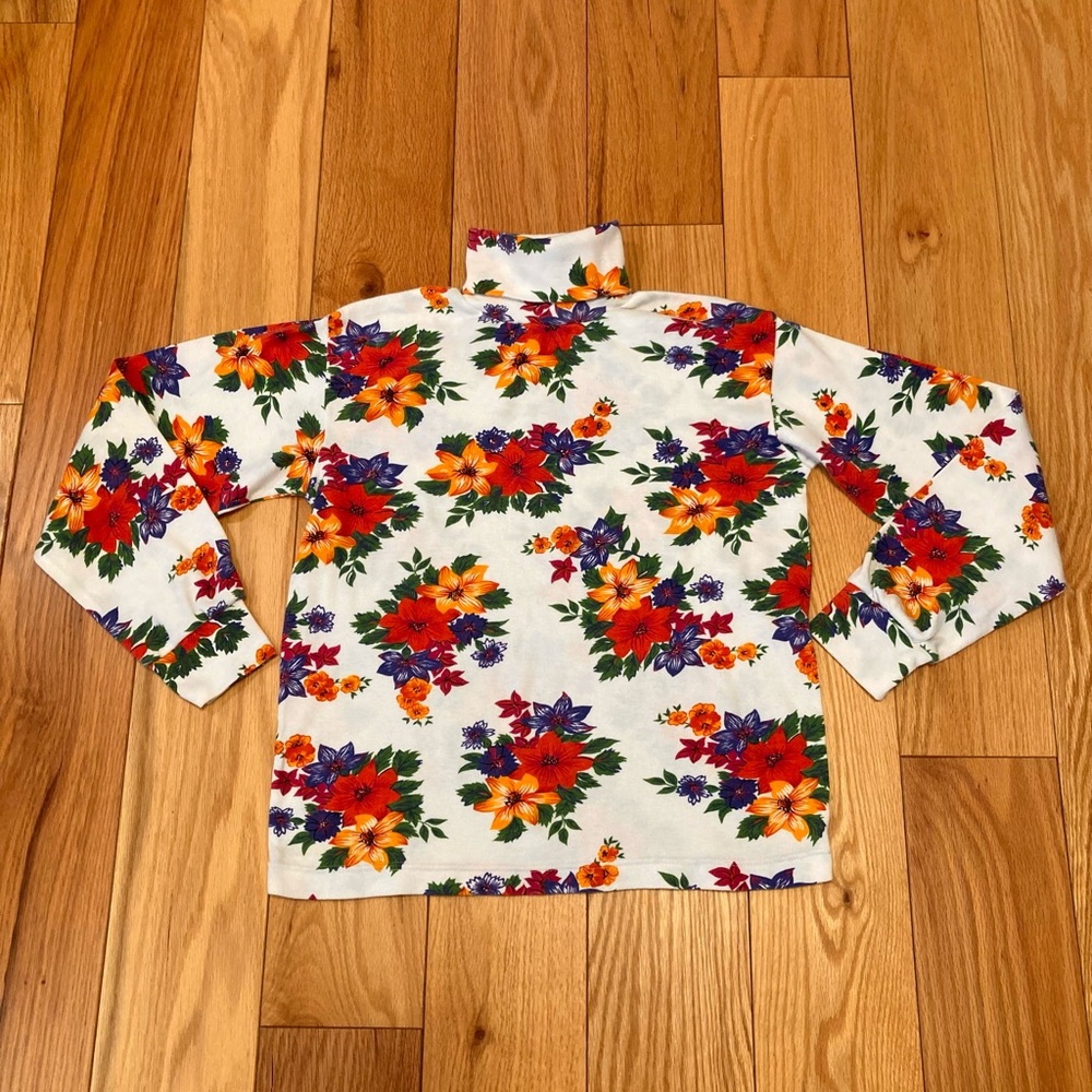 Vibrant Vintage Floral Turtleneck Sweater